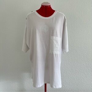 Zara White Oversized Short Sleeve Tee with Pocket Size Medium